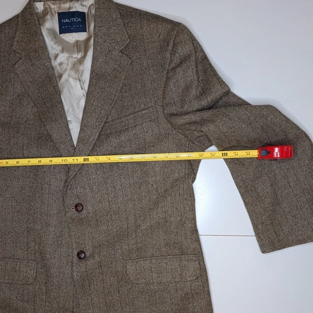 Nautica Options Wool Blazer Brown Herringbone Mens 44R Sport Coat‎ Jacket